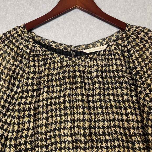 Soft Surroundings Black Gold Houndstooth 3/4 Sleeves Blouse Size Medium Petite - Picture 2 of 10